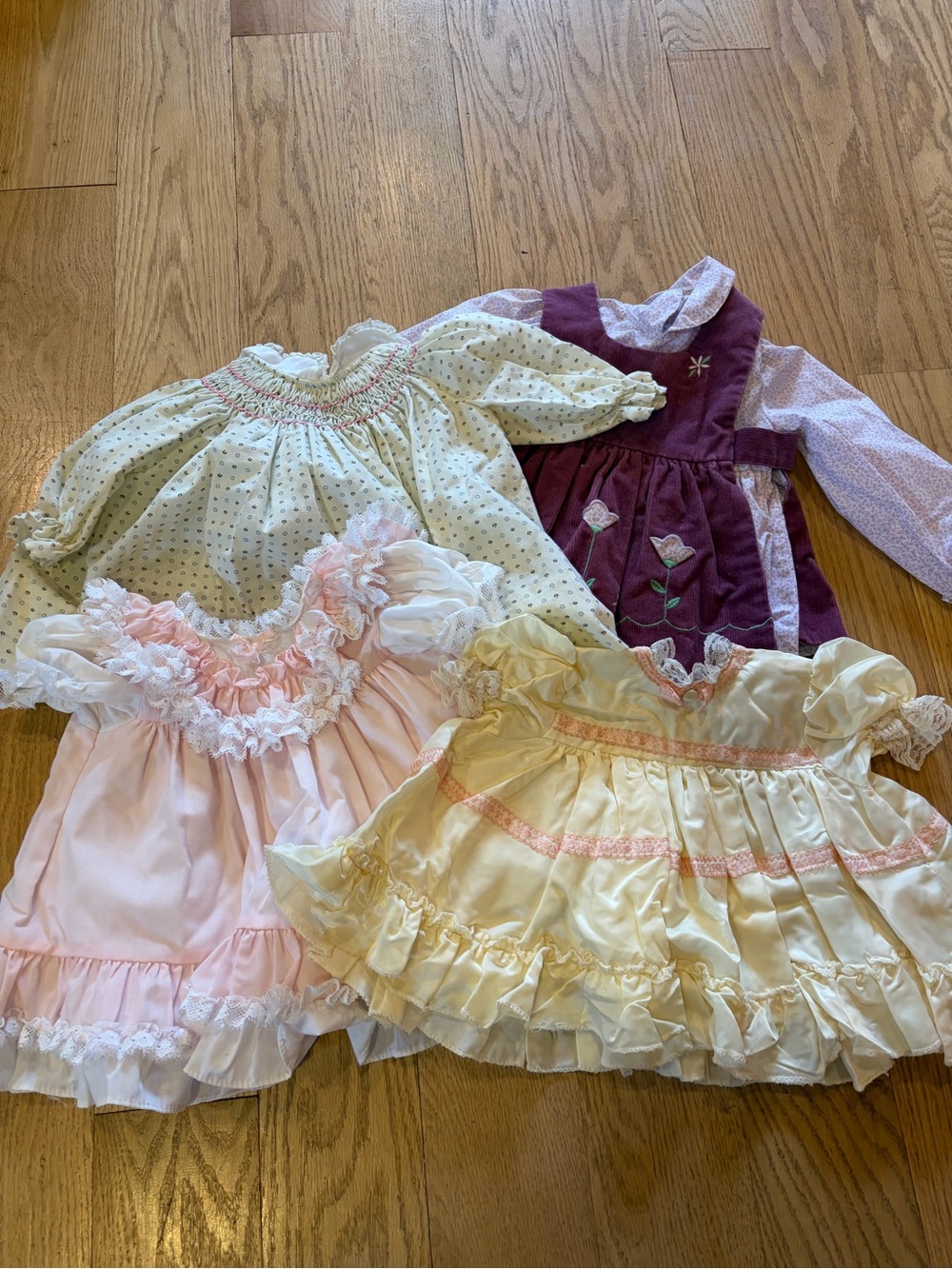 Lot of 4 vintage Baby girl Smock Dresses Frilly Pink various sizes